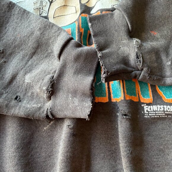 Tultex XL Dolphins Flinstones Sweatshirt Grunge Faded Football Black Vintage - Picture 6 of 13